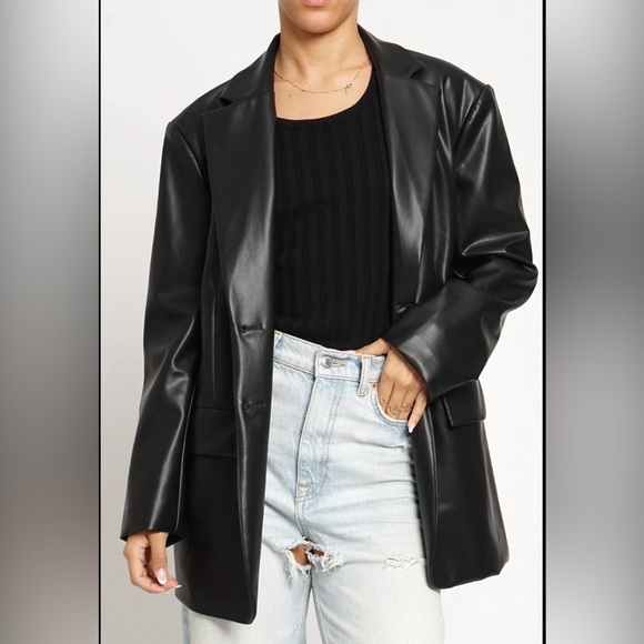 Sans Souci Boxy PU Blazer Women’s size L Large NWOT - Picture 1 of 9